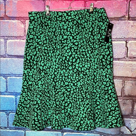 Women's Anthropology + Kin Green Patterned Midi-Skirt With Cheetah Print Size 2 - Picture 1 of 7